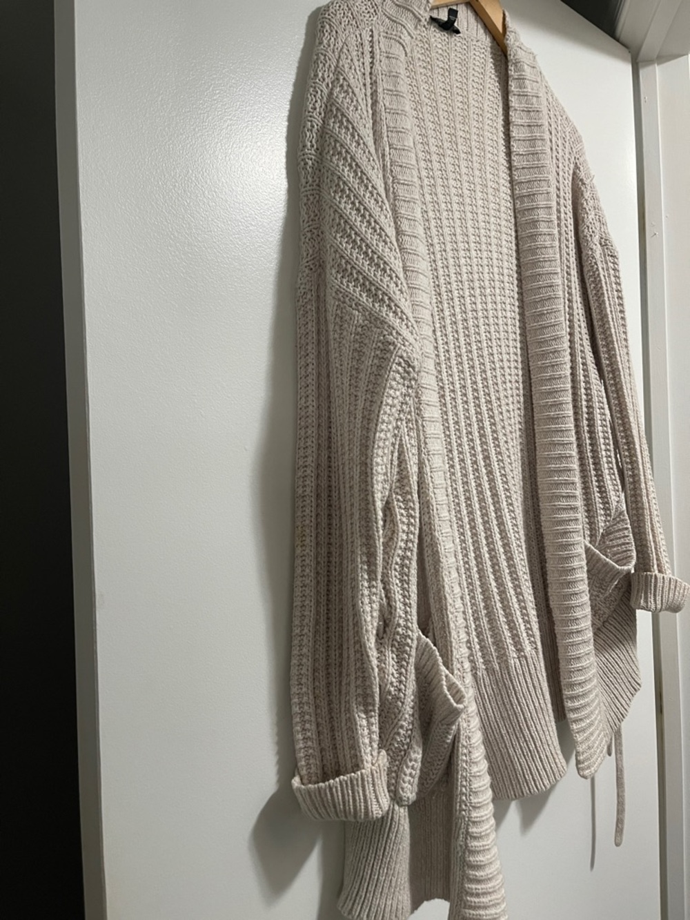 Express Open-Front Ribbed Cardigan Sweater - Light Cream - Picture 7 of 7